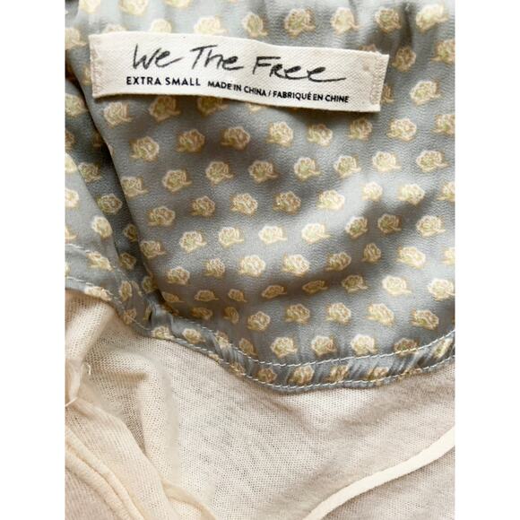 Free People Jade Long Sleeve Tee Top Cream 100% Cotton Floral Balloon Sleeve XS - Picture 6 of 7